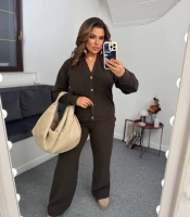 Костюм-двойка женский из ангоры рубчик: кофта на пуговицах и широкие брюки осенне-зимний