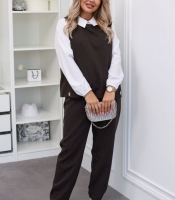 Костюм-тройка женский классический из костюмной ткани: жилет, брюки и блуза осенний