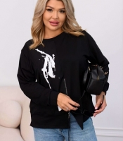 Свитшот женский черный из двунитки с декоративной вставкой и молнией осенне-зимний