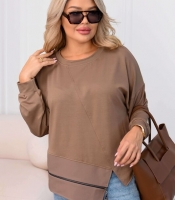 Свитшот женский свободного кроя из двунитки с декоративной вставкой и молнией осенне-зимний