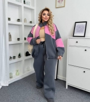 Женский спортивный костюм-двойка из трёхнитки на флисе с кофтой на молнии и прямыми брюками осенний зимний