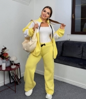 Женский спортивный костюм-двойка из трёхнитки на флисе с кофтой на молнии и брюками прямого кроя осенний зимний