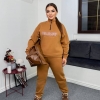 Женский спортивный костюм-двойка из трёхнитки на флисе oversize с принтом осенний зимний  k-125073