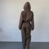 Женский спортивный костюм-двойка из трёхнитки на флисе пенье с укороченной кофтой и широкими брюками осенний зимний  k-125076