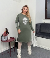 Платье-туника женское из трёхнитки на флисе с шелкотрафаретным принтом осенне-зимнее