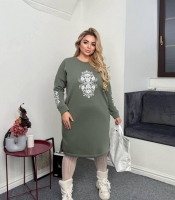 Платье-туника женское из трёхнитки на флисе с шелкотрафаретным принтом осенне-зимнее