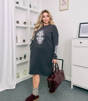 Платье-туника женское из трёхнитки на флисе с шелкотрафаретным принтом осенне-зимнее