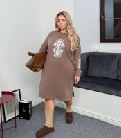 Платье-туника женское из трёхнитки на флисе с вышивкой осенне-зимнее