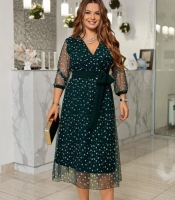 Платье женское вечернее миди на запах из креп-дайвинга и флок-сетки с поясом осенне-зимнее