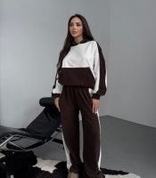 Спортивный костюм-двойка женский утепленный из турецкого флиса Polar с капюшоном и брюками палаццо осенне-зимний