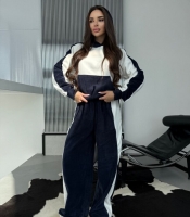 Спортивный костюм-двойка женский утепленный из турецкого флиса Polar с капюшоном и брюками палаццо осенне-зимний