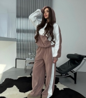 Спортивный костюм-двойка женский утепленный из турецкого флиса Polar с капюшоном и брюками палаццо осенне-зимний