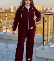 Спортивный костюм-двойка женский утепленный из трехнитки на флисе PENE с лампасами осенне-зимний