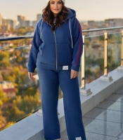 Спортивный костюм-двойка женский утепленный из трехнитки на флисе PENE с капюшоном и лампасами осенне-зимний