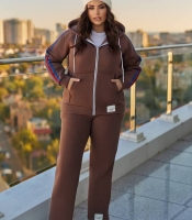 Спортивный костюм-двойка женский утепленный из трехнитки на флисе PENE с капюшоном и лампасами осенне-зимний