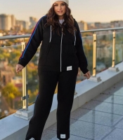 Спортивный костюм-двойка женский утепленный из плотной трехнитки на флисе PENE с капюшоном и лампасами осенне-зимний