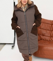 Куртка-пальто женская зимняя из плащевки Эмми с комбинированными рукавами и силиконовым утеплителем 150 г