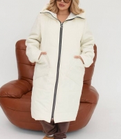 Куртка-пальто женская зимняя удлиненная из плащевки Эмми с комбинированными вставками и силиконовым утеплителем 150 г