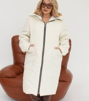 Куртка-пальто женская зимняя удлиненная из плащевки Эмми с комбинированными вставками и силиконовым утеплителем 150 г