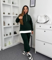 Спортивный костюм-двойка женский утепленный из плотной трехнитки на флисе PENE с капюшоном осенне-зимний