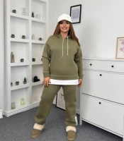 Спортивный костюм-двойка женский утепленный из плотной трехнитки на флисе PENE с капюшоном осенне-зимний