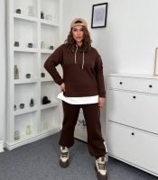 Спортивный костюм-двойка женский утепленный из плотной трехнитки на флисе PENE с капюшоном осенне-зимний