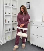 Спортивный костюм-двойка женский утепленный из плотной трехнитки на флисе PENE с капюшоном осенне-зимний