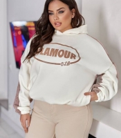 Худи женское утеплённое из махры и трёхнитки на флисе с принтом осенне-зимнее