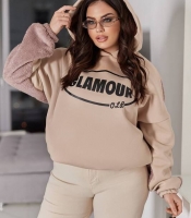 Худи женское утеплённое из махры и трёхнитки на флисе с принтом осенне-зимнее