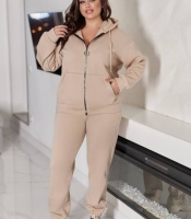 Спортивный костюм-двойка женский утепленный из трехнитки на флисе с капюшоном осенне-зимний