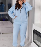 Спортивный костюм-двойка женский утепленный из трехнитки на флисе с капюшоном и кофтой на молнии осенне-зимний