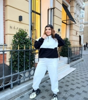 Спортивный костюм-двойка женский утепленный из турецкого флиса Polar с воротником-стойкой и контрастным дизайном осенне-зимний