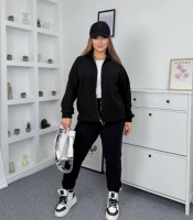 Спортивный костюм-двойка женский утепленный из флиса и эко-баранчика с кофтой на молнии и джоггерами осенне-зимний