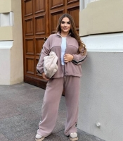 Спортивный костюм-двойка женский утепленный из флиса с лампасами осенне-зимний