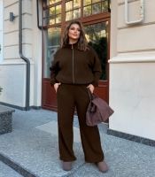 Костюм-двойка женский из вязаной ангоры: толстовка на молнии и широкие брюки осенне-зимний