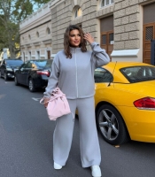 Костюм-двойка женский из вязаной ангоры: толстовка на молнии и широкие брюки осенне-зимний