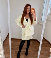 Костюм-двойка женский кашемировый с жакетом на запах и юбкой осенне-зимний