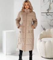 Пальто женское длинное утеплённое с капюшоном и манжетами из плащёвки на тинсулейте 250 осенне-зимнее