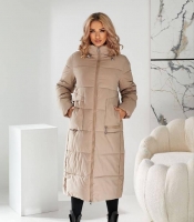 Пальто женское длинное утеплённое с капюшоном и манжетами из плащёвки на тинсулейте 250 осенне-зимнее