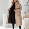 Пальто женское длинное утеплённое с капюшоном и манжетами из плащёвки на тинсулейте 250 осенне-зимнее  k-125222