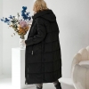 Пальто женское длинное стёганое с капюшоном и манжетами из плащёвки на тинсулейте 250 осенне-зимнее чёрное  k-125223