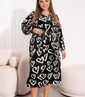 Халат женский велюровый домашний с поясом и принтом сердца осенне-зимний