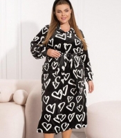 Халат женский велюровый домашний с поясом и принтом сердца осенне-зимний