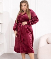Халат женский велюровый домашний с поясом и принтом сердца осенне-зимний