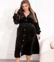 Халат женский махровый с поясом, капюшоном и застёжкой на пуговицы осенне-зимний