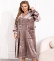 Халат женский махровый турецкий с капюшоном, поясом и застёжкой на пуговицы осенне-зимний