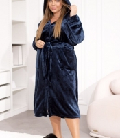 Халат женский махровый турецкий с капюшоном, поясом и застёжкой на пуговицы осенне-зимний