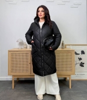 Куртка женская удлинённая зимняя стёганая из плащёвки с силиконовым утеплителем и съёмным капюшоном зимняя