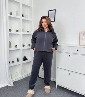 Спортивный костюм-двойка женский из двустороннего флиса с курткой на молнии и прямыми брюками осенне-зимний
