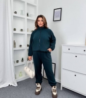 Спортивный костюм-двойка женский из двустороннего флиса с курткой на молнии и прямыми брюками осенне-зимний